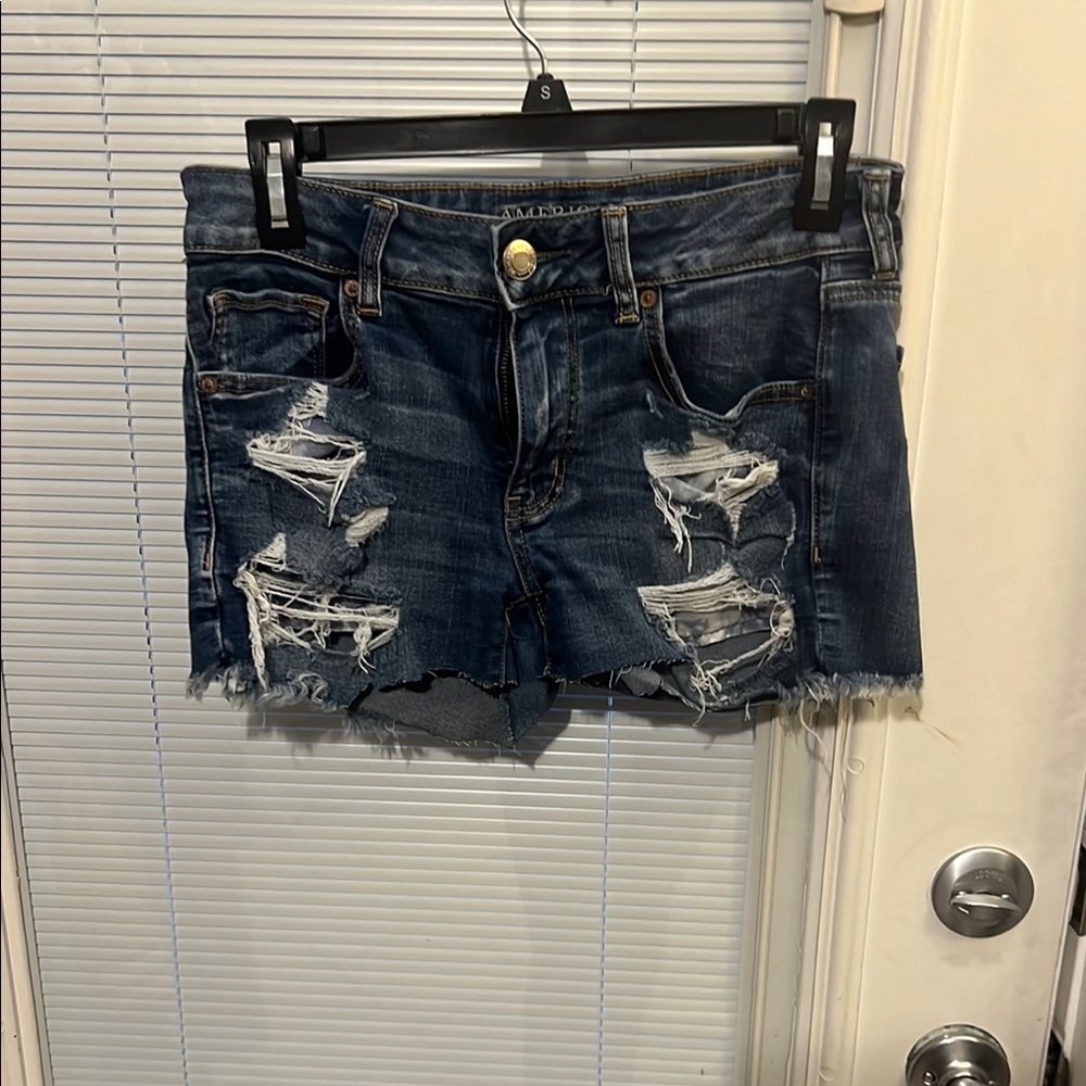 American Eagle Blue Distressed Jean Shorts
